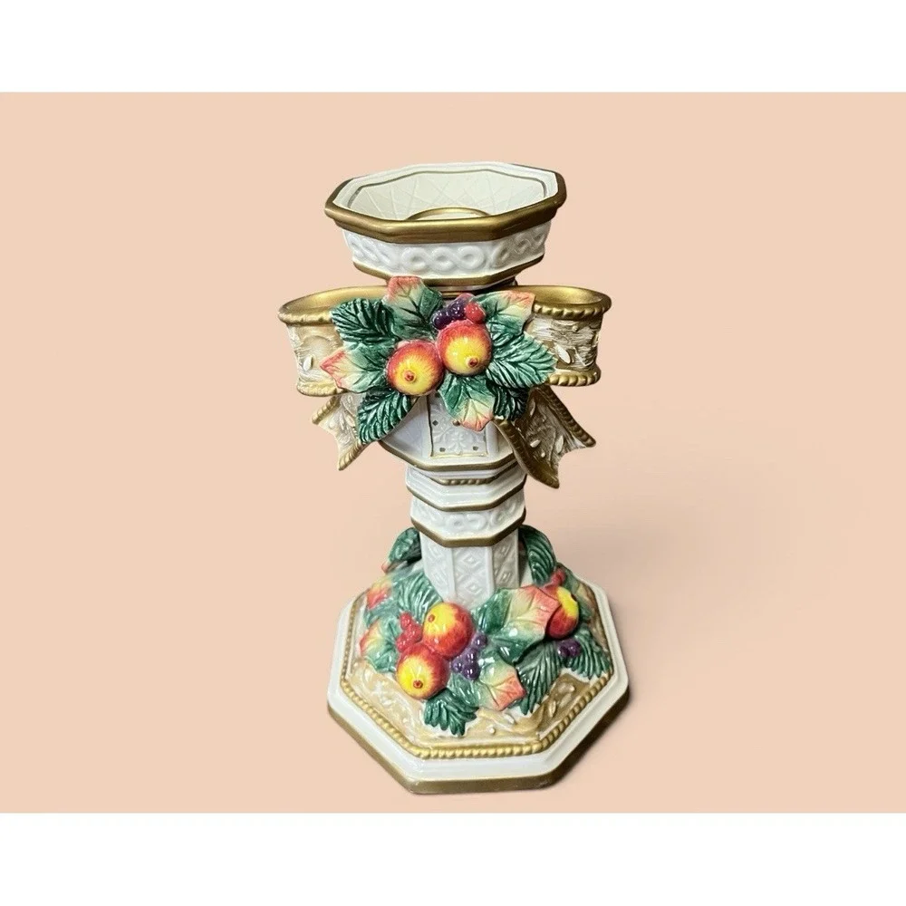 Fitz & Floyd Classics Snowy Woods Candlestick Taper Votive Pillar Candle Berries